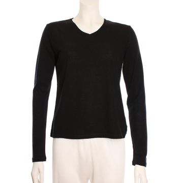 100% Bouretteseide Langarm Shirt mit V-Ausschnitt in schwarz