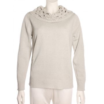 100% Bouretteseide Pullover mit Umschlag-Kragen in eisgrau
