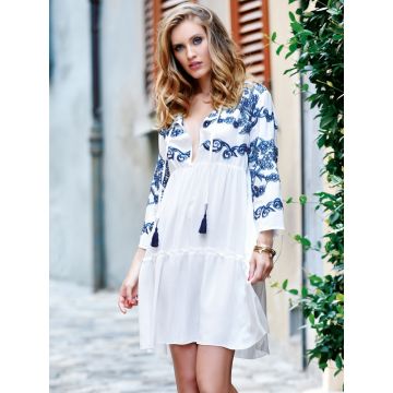 Viscose Sommerkleid mit Stickerei weiß blau von Chiara Fiorini