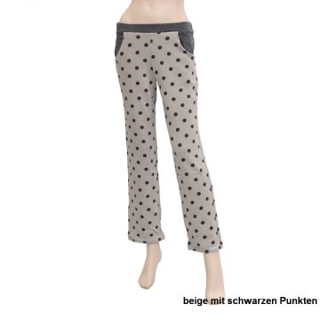 Kuschelige Baumwoll-Loungehose Casual beige mit schwarzen Punkten von Gattina