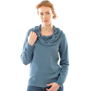 100% Bouretteseide Pullover mit Umschlag-Kragen in taubenblau