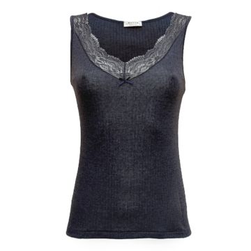 Camisole Shirt Emma aus Lyocell mit Spitze dunkel graublau von Madiva