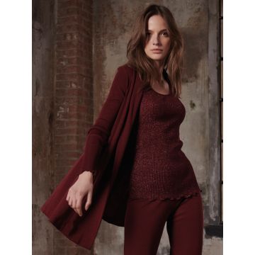 Lange Cardigan Strickjacke weinrot Merinowolle Seide von Oscalito - die Hose und das Top sind nicht im Lieferumfang enthalten