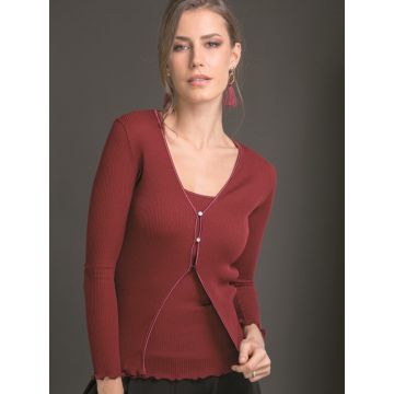 Merinowolle-Seide Cardigan gerippt von Artimaglia weinrot - das Top ist nicht im Lieferumfang enthalten