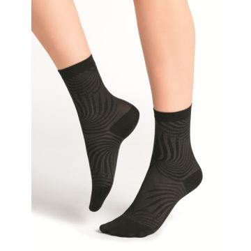 Damen Socken Seide schwarz mit Streifenmuster