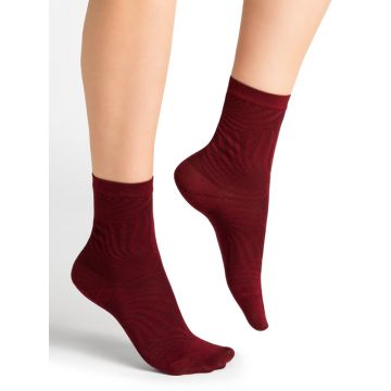 Damen Socken Seide weinrot mit Streifenmuster