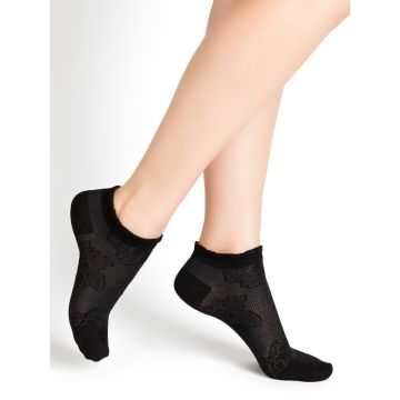 Damen Sneaker Socken mit Blumenmuster aus 74% Seide in schwarz von Bleuforêt