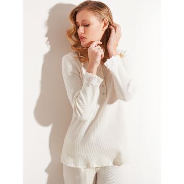 Schlafanzug Kuschel Cotton creme-weiß 2 tlg. von Chiara Fiorini