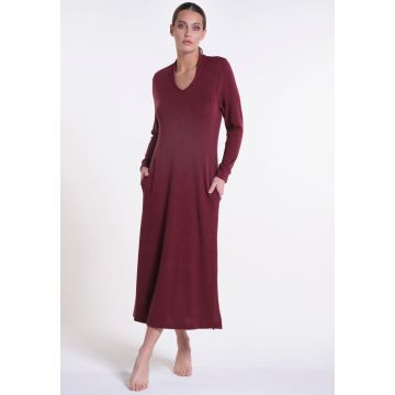 Viscose-Feinstrick Hauskleid Lounge lang bordeaux von Verdiani