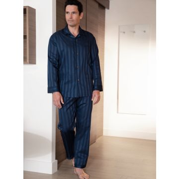 Herren Schlafanzug Kai aus Baumwoll-Satin marine