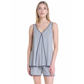 Modal Damen Kurz-Schlafanzug WKND No. 20 grau mit dunkelblau von Verdiani Weekend