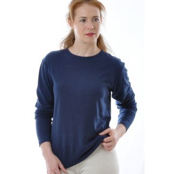 100% Bio Bouretteseide Langarmshirt mit rundem Ausschnitt in dunkelblau