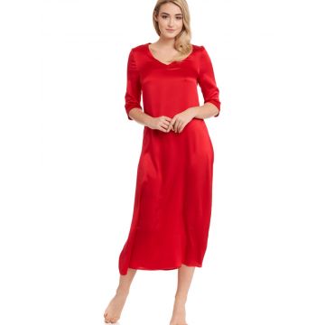 Langes Seidennachtkleid Seduzione di Seta von Gattina in scarlett leuchtend rot