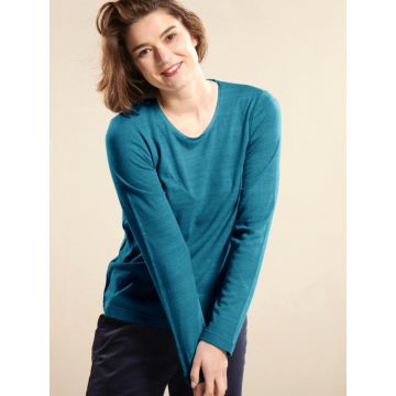 100% Bouretteseide Shirt petrol-türkis mit langen Ärmeln von Kokon Zwo - Hose nicht im Lieferumfang enthalten