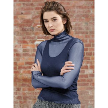 Langarm Shirt Rollkragen dunkelblau aus Seide Netztüll von Kokon Zwo - das Unterhemd ist nicht im Lieferumfang enthalten