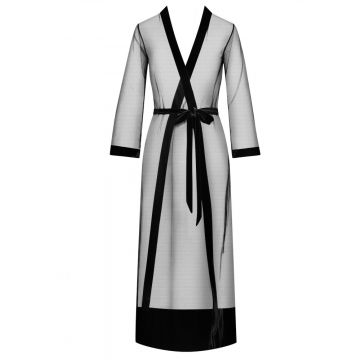 Langer Morgenmantel Kimono Tulle Longue aus schwarzem Tüll von Cadolle