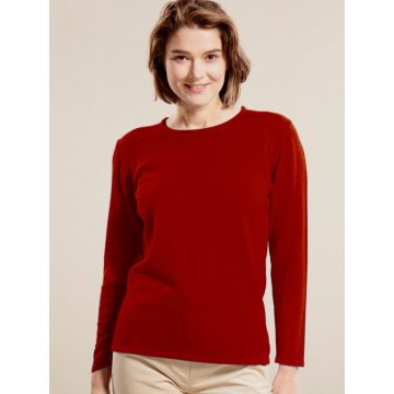 Feinstrick Long-Pullover Merinowolle kbT rubinrot von Kokon Zwo