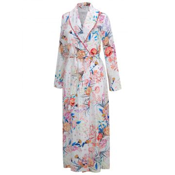 Langer Doubleface Morgenmantel Japanese Garden weiß rosa mit Blütendruck von Fürstenberg