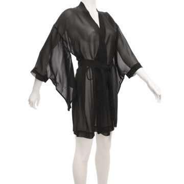 Seide Morgenmantel kurz Kimono 100% Seide schwarz von Marjolaine