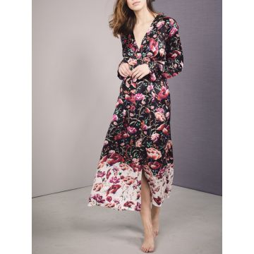 Langer Morgenmantel Roses Eva B. Bitzer in schwarz mit rot aus 100% Seide