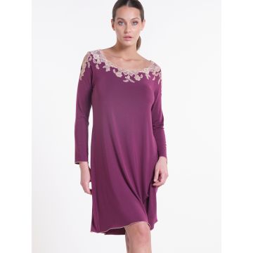 Modal Langarm Nachtkleid Prugna pflaume violett mit Spitze von Verdiani Donna