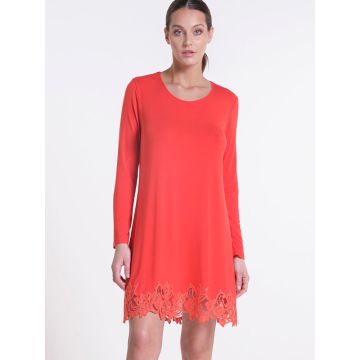 Modal Langarm Sleepshirt Arancio in koralle rot mit Tüllspitze von Verdiani