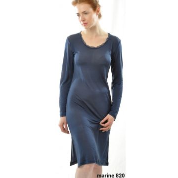 Langarm-Nachthemd marine 820 aus Bio-Seide Feinjersey von Alkena