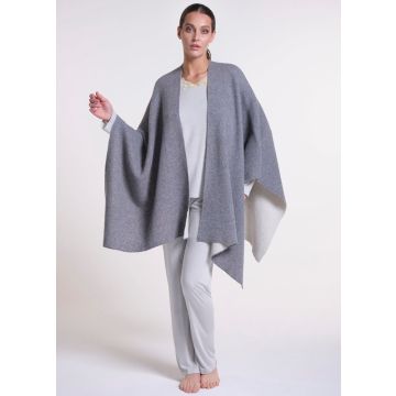 Wollmix Doubleface Poncho hellgrau von Verdiani Loungewear