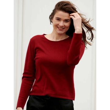 Feinstrick Pullover Merinowolle kbT rubinrot von Kokon Zwo