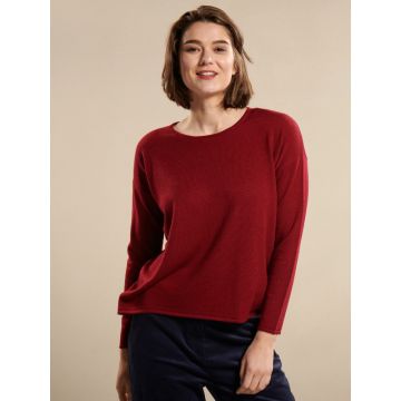 Feinstrick Boxy Pullover Merinowolle kbT rubinrot von Kokon Zwo