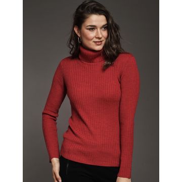 Merino Rollkragen Wollpullover Rippstrick rot von Kokon Zwo