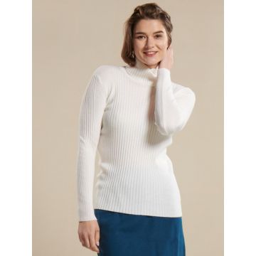 Merino Rollkragen Wollpullover Rippstrick weiß von Kokon Zwo