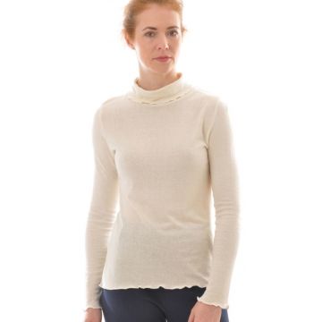 100% Bio Bouretteseide Rollkragen Shirt mit langen Ärmeln in creme naturweiß