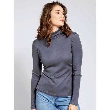 Rollkragen Seidenshirt dunkelgrau gerippt von Kokon Zwo - Hose nicht im Lieferumfang enthalten