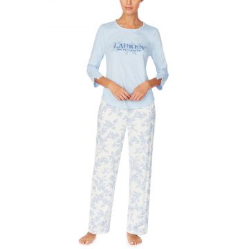 Jersey Schlafanzug Ivory Floral hellblau von Lauren Sleepwear by Ralph Lauren