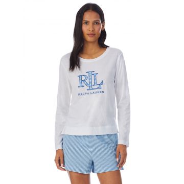 Sommer Pyjama Baumwolle Rayon in weiß blau von Lauren by Ralph Lauren