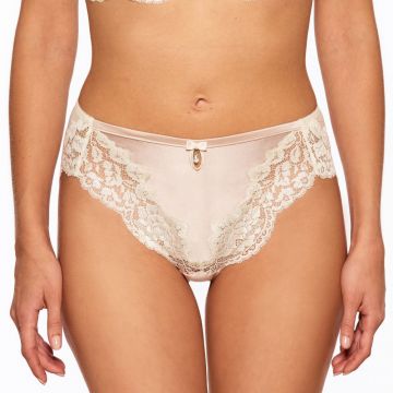 Seide Hoher Slip Adriana sandfarben mit creme weißer Spitze von Millesia