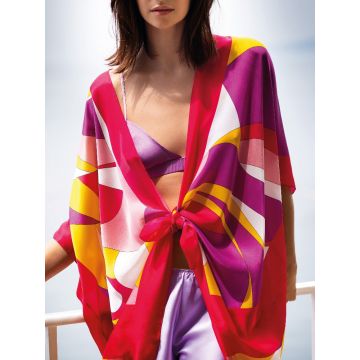 Seidenkimono Modern Print fuchsia-gelb von Luna di Seta - BH und Hose nicht im Lieferumfang enthalten