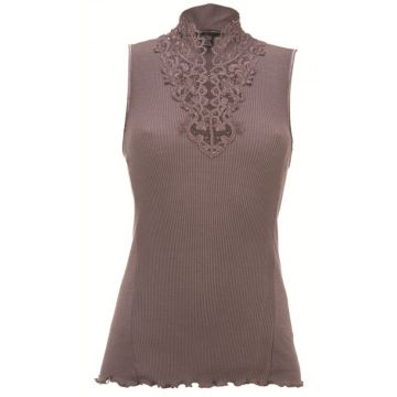 Merinowolle-Seide Shirt Top mit schweizer Spitze von Artimaglia taupe