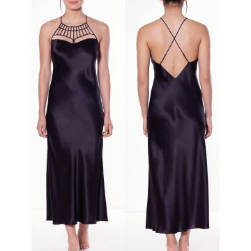 Langes Seidenneglige Iconic Piping schwarz von Luna di Seta 