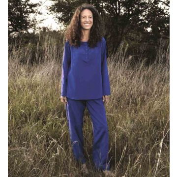 Langer Reiseschlafanzug aus Seide mit Mako Baumwolle in blau für Damen von Traveler´s Tree®