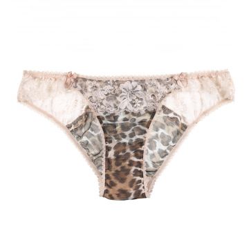 Chiffon-Seide Slip Wild Thing Leopard mit rosa Spitze von Mimi Holliday