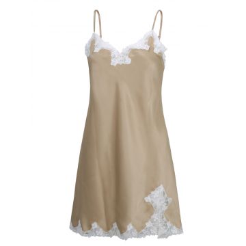 Seidenneglige Satin + Lace in skin mit champagner weißer Spitze von Eva B. Bitzer