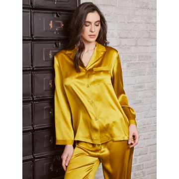 Seidenschlafanzug Laila in grünlich gold aus Seidensatin von Vivis