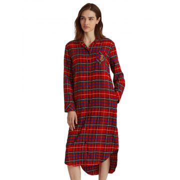 Langes Flanell Sleepshirt für Damen aus Baumwolle Viscose Mix in rot kariert von Lauren Sleepwear