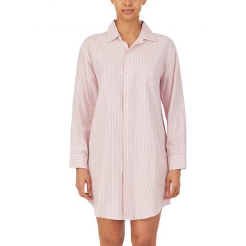 Flanell Sleepshirt für Damen aus Baumwolle Viscose Mix in rosa gestreift von Lauren Sleepwear