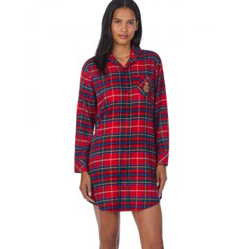 Flanell Sleepshirt für Damen aus Baumwolle Viscose Mix in rot kariert von Lauren Sleepwear