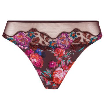 Verführerischer Slip mit bedruckter Seide in violett mit Blumenmuster von Lise Charmel