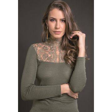 Lupetto Stehkragen Shirt kaki grün Wolle Seide von Artimaglia Merino