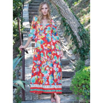 Maxi-Sommerkleid mit Schmetterlinge Muster rot von Chiara Fiorini